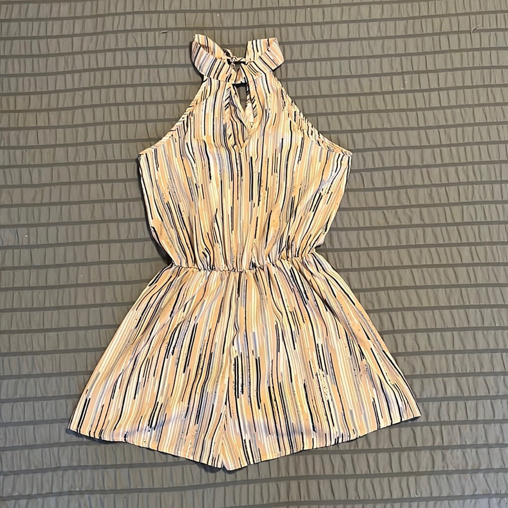 High neck, multicolor striped romper